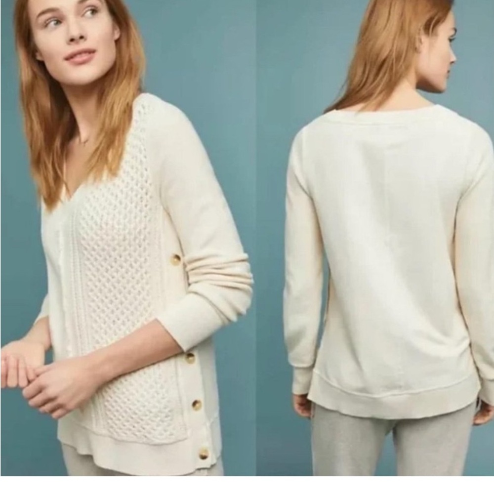 Anthropologie Cream / Ivory Soft Cotton Sweater with Button Detail
